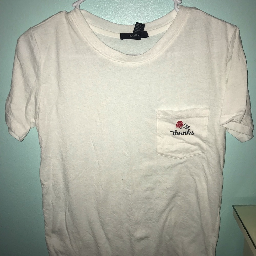 White “thanks” t shirt